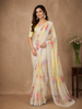 Lemon Yellow Floral Printed Synthetic Saree