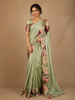 Light Green Floral Printed Design Soft Silk Saree