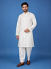 White Solid Silk Kurta For Men