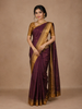 Wine Floral Design Semi Tussar Silk Saree with Contrast Border