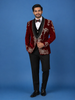 Red Crystal Embellished Velvet Men's Suit with Chain Detail