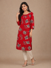 Red Floral Printed Cotton Kurti