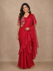 Red Crepe Ready To Wear Saree With Plain Body Paired with Designer Blouse