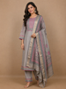 Grey Floral Designed Semi Silk Salwar Suit