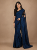 Royal Blue Polka Dot Printed Satin Saree With Scallop Border