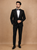 Black Coat Suit Set with Embroidery Designs and Stitched Pants