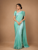 Auqa Green Solid Satin Fancy Saree with Designed Border