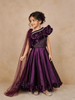 Purple Satin Ruffle Lehenga Embellished with Stonework, Paired with Dupatta
