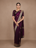 Deep Plum Purple Striped Design Pure Banarasi Saree