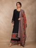Black Floral Design Synthetic Straight Cut Salwar Suit