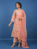 Peach Floral Printed Cotton Salwar Suit Set with Dupatta