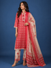 Red Geometric Printed Cotton Salwar Suit