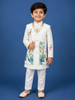 Cream Peacock And Bird Print Kids Indo-Western Sherwani Set