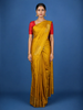 Mustard Yellow Woven Stripes Floral Design Zari Border Silk Saree