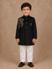 Bottle Green Velvet Indo-Western Kids Sherwani With Beads Embellished Shoulder