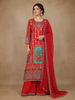 Bright Red Floral Print Crepe Palazzo  Salwar Suit