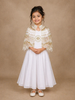 White Satin Kids Palazzo Suit With Golden Bead Embroidered Cape