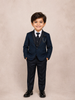 Teal Blue Kids Coat Suit Adorned with Glitters and Floral Design with Bow
