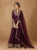 Wine Purple Floral Embroidered Georgette Palazzo Suit With Dupatta