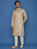 Cream White Paisley And Sequins Embroidery Semi silk Kurta Set With Pant