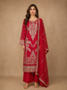 Red Floral Embroidered Silk Salwar Suit with Dupatta