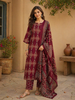 Dark Red Floral Designed Cotton Straight Cut Salwar Suit