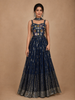 Navy Blue Floral Mirror Embroidery Georgette Jumpsuit