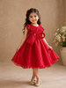 Red Solid Design Organza Party Gown for Girls