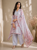 Light Blue Straight Cut Salwar Suit Adorned with Flower Design Paired with Dupatta