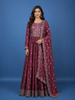 Wine Floral Embroidered Design Georgette Gown