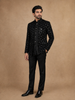 Black Geometric Sequins Embroidered Velvet Men’s Suit