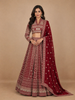 Dark Red Georgette Floral Designed Bridesmaid Lehenga
