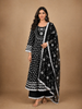 Black Dot Printed Cotton Salwar Suit Set with Lace Detailing