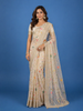 Cream Floral Embroidered Synthetic Saree With Zari Border