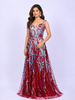 Dark Red Net Gown Embellished with Multicolor Sequins