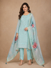 Sky Blue Straight Cut Salwar Suit Adorned with Sequins and Floral Design Paired with Dupatta