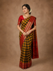 Yellow And Black Checkered Design Pure Kanchipuram Silk Saree
