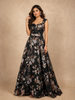 Black Net with Flower Butta and Cap Sleeves Gown