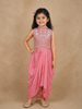Soft Blush Pink Floral Sequins and Beads Embroidered Design Satin Kids Skirt and Top Paired with Dupatta