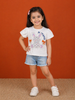 Ivory Cotton Half Sleeve Embroidery T-Shirt for Girls