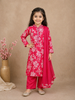 Queen Pink Floral Printed Cotton Kids Salwar Suit With Dupatta