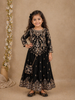 Black Floral Embroidered Georgette Kids Palazzo Set with Sleeveless Top And Matching Purse