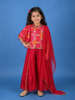 Dark Pink Bandhani Print Georgette Kids Kaftan Palazzo Set