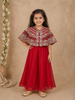 Dark Pink Floral Zari Embroidered Design Organza Kids Palazzo Suit with Cape