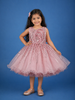 Onion Pink Glitter One-Shoulder Party Net Frock with Oversized Bow