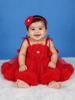 Red Floral Embellishment Design Net Frock