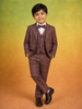 Maroon Cotton Boys Coat Suit Set with Stripes Design