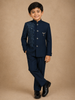 Navy Blue Polyester Lion Sequins Designed Sherwani And Pant Set
