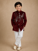 Wine Beads Embroidered Kids Velvet Sherwani Set with White Pant