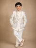 Ivory Floral and Birds Embroidered Kids Semi Silk Sherwani Set